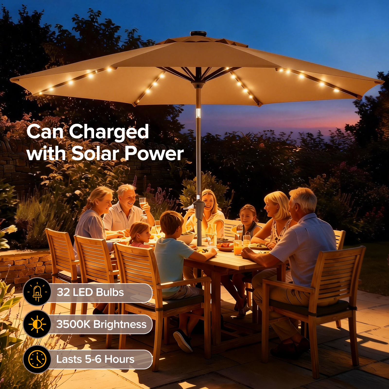 Smart Garden Umbrella - JHK 10FT with 32 LED Lights