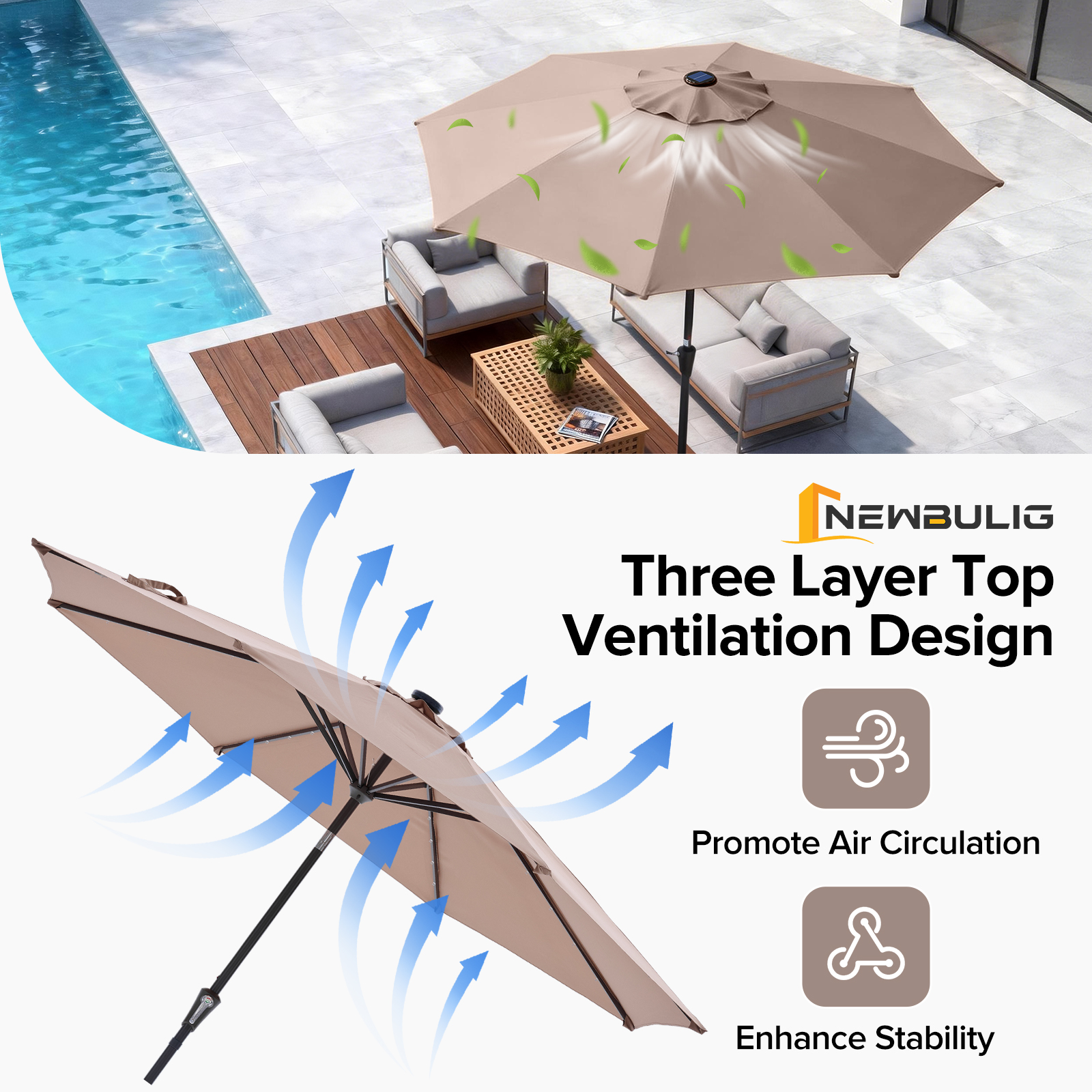 JHK 10FT with 32 LED Lights So - Smart Garden Umbrella บทวิจารณ์และราคา