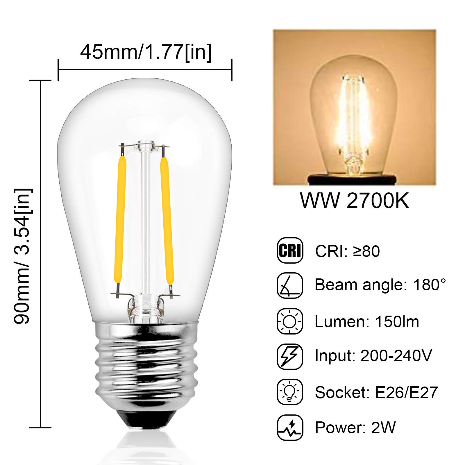 S14 2W Led Filament Dimmable L - Smart Garden Umbrella บทวิจารณ์และราคา