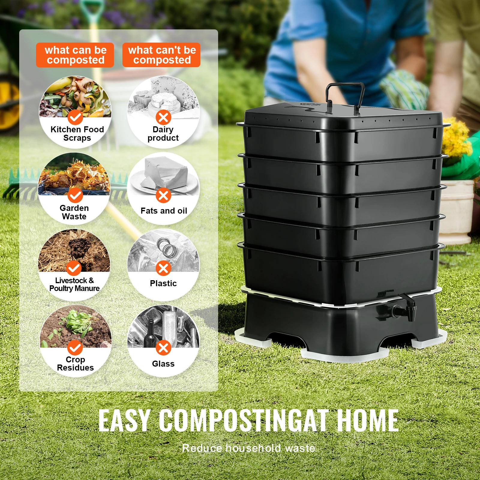5-Tray Worm Composter Compost  - Composting Kit Indoor บทวิจารณ์และราคา